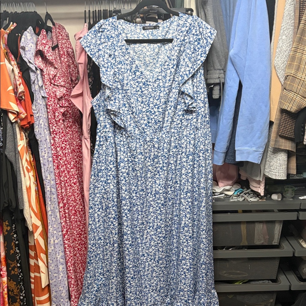 Floral Plus Size Blue Dress